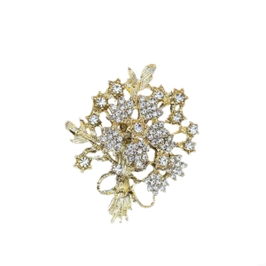 Broche arbre de fortune dorée élégante avec strass brillants et motif de ruban