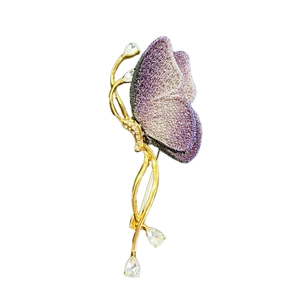 Broche papillon brodée dégradé violet avec métal doré et zircons étincelants raffinée