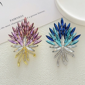 Broche Élégante Française en Cristal Épi de Blé pour Femmes Alliage Strass Grappe de Fleurs Pin Bleu Violet Corsage Bijoux