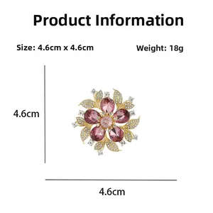 Exquisite crystal flower brooch size chart showing 4.6cm dimensions and 18g weight info
