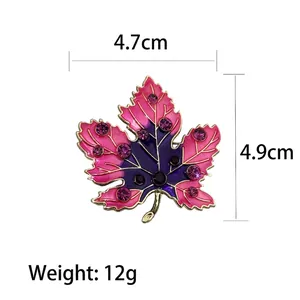 Elegant maple leaf brooch with purple gradient enamel and rhinestones 4.7cm x 4.9cm