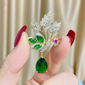 Fashion Alloy Rhinestone Flower Wheat Ear Brooch For Women Elegant Waterdrop Gem Pin For Dress Suit Party Jewelry Gift