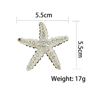 Tropical starfish brooch with white rhinestones and alloy design, 5.5cm size