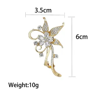 Broche florale de luxe en alliage doré ornée de cristaux et zircons scintillants