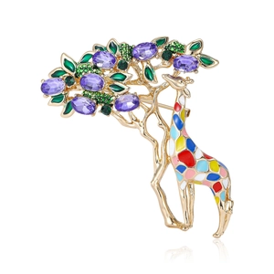 Exquisite Giraffe Tree Brooch Pins For Women Alloy Rhinestone Enamel Animal Breastpin Fashion Niche Jewelry Accessories Gift