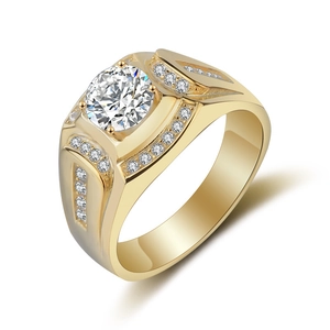 Anillo de Lujo para Hombre de Banda Ancha Negocios Aleación Baño Oro 18K Circonia Elegante Anillo de Boda Joyería para Hombre