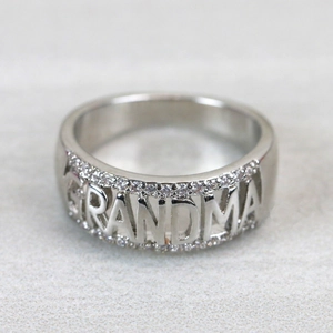 Elegant silver Grandma ring with sparkling zircon stones and 18k rose gold plating
