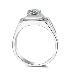 Anillo clásico bañado en oro blanco de 18K para hombre con un brillante solitario de 1 quilate