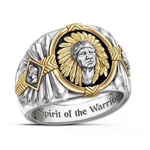 Bague Chevalière en Alliage Bicolore Guerrier Chef Indien Rétro Spirit Of The Warrior Totem Punk Hip Hop Bijoux Homme