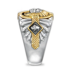 Bague hip hop Viking pour homme avec emblèmes de chef indien et totem de bison