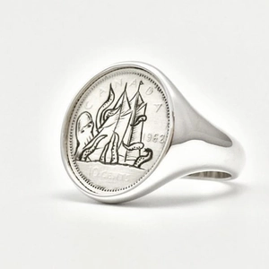 Retro Kraken Angriff Segelschiff Münze Siegelring Herren Legierung Antik Silber Nautisch Krake Oktopus Punk Meer Monster Schmuck