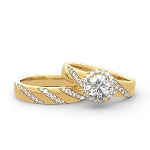 Ensemble de bagues de mariage luxe plaqué or 18 carats avec oxydes de zirconium