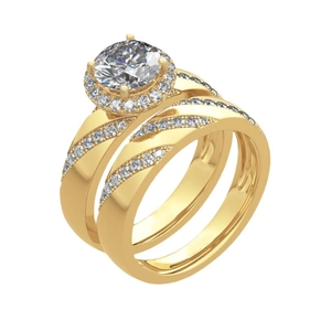 Ensemble d'alliances de luxe en or avec zircon rond et pavé de diamants diagonal