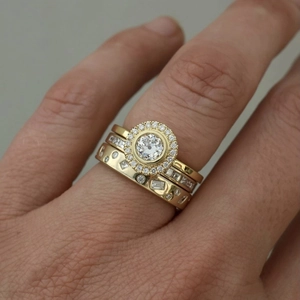 Set di Anelli di Fidanzamento Placcati in Oro a 3 Pezzi Anello Impilabile Geometrico Con Halo di Strass Gioielli Moda Donna