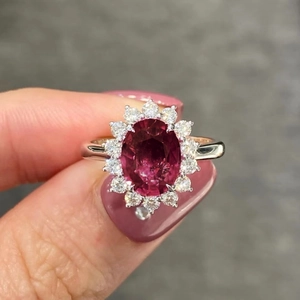 Anello Halo Classico in Lega con Zirconia Sintetica Ovale per Donna Design a Girasole Pietra Rossa Blu Matrimonio Festa Gioielli di Lusso Anello