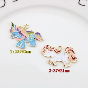 Colgantes de unicornio dorado con esmalte para bisutería DIY 29x33mm y 37x21mm