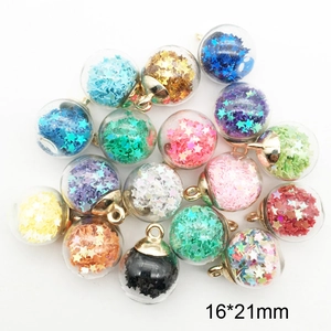 Colorful 16x21mm star-filled glass ball pendants with gold caps for DIY jewelry making