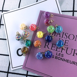 Star Sequin Filled Glass Ball Pendants With Gold Alloy Cap Round Clear Glass Charms For DIY Earrings Jewelry Making Accessory