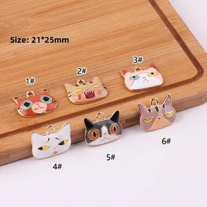 DIY Emaille Katzenanhänger 21*25mm für handgefertigte Ohrringe und Schmuckzubehör