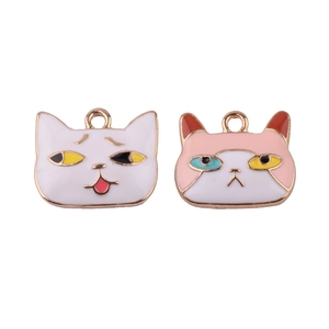 Pendentifs chat en émail blanc et rose pour la fabrication de bijoux et boucles