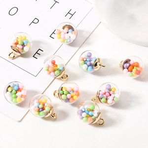 Pendentifs boules en verre colorées avec calottes dorées pour création de bijoux
