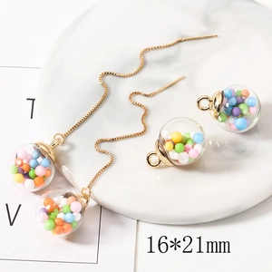 Breloques boules de verre colorées avec chaînes dorées pour boucles d'oreilles DIY 16x21mm