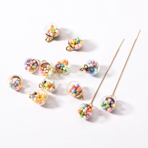 Pendentifs boules de verre colorées avec perles et fils d'oreille dorés pour bijoux DIY