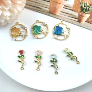 Pendentifs en Alliage Émail Fleur de Rose Coquille Étoile de Mer Avec Strass Künstliche Perle Pour Création de Bijoux DIY