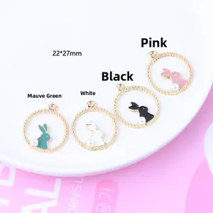Pendentifs de lapin en alliage DIY avec finition émail coloré et une petite perle