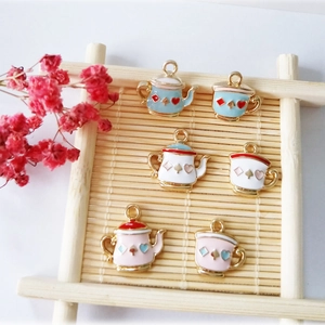 Alloy Enamel Teapot And Teacup Pendants Playing Card Pattern Charms For DIY Necklace Earring Jewelry Handcrafted Accessories