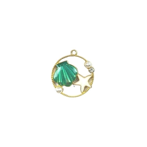 Pendentif coquillage doré avec étoile de mer et perle pour création de bijoux DIY