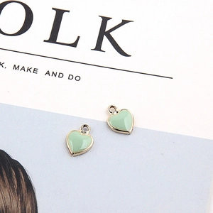 Light green enamel heart pendants with gold plating for DIY jewelry making