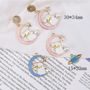DIY alloy enamel pendants featuring moon rabbit with pearls and colorful planet charms