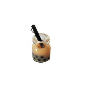 Miniature bubble tea pendant with black pearls and metal ring for DIY jewelry making