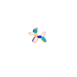 Colorful balloon dog pendant in gold-tone alloy with enamel finish for DIY jewelry