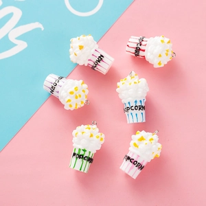 Set of 6 colorful resin 3D popcorn charms for DIY jewelry and keychains making