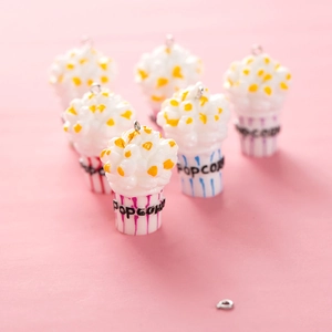 Set of 6 resin 3D popcorn pendants with pink stripes for DIY jewelry making