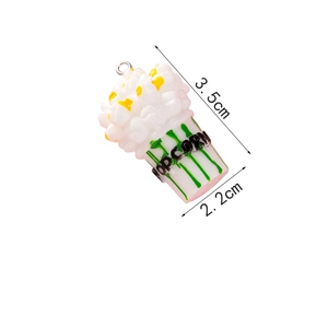 3D simulation popcorn resin pendant for DIY accessories with green stripes, 3.5cm length