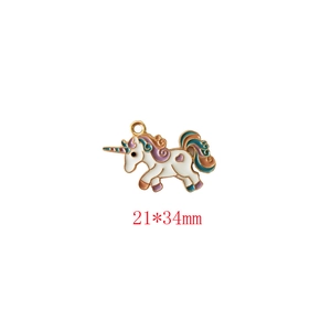 Enamel unicorn pendant 21x34mm for DIY jewelry making in white with colorful mane
