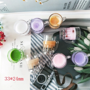 Miniature resin bubble tea pendants in assorted flavors for DIY jewelry making 33x24mm