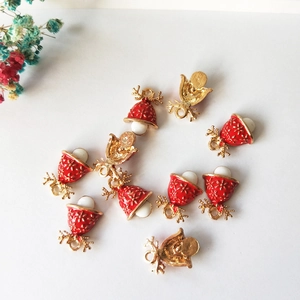 Christmas antler bell pendant with red enamel and pearl for DIY jewelry making