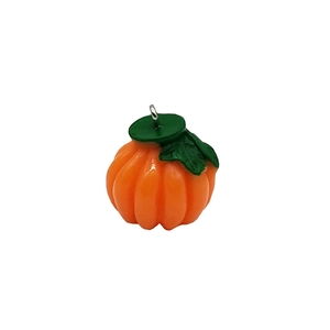 Resin Halloween pumpkin charm with green leaf and metal loop for DIY jewelry crafts
