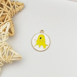 Halloween ghost charm with yellow enamel on gold metal circle for DIY jewelry making