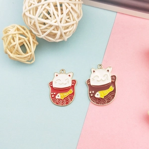 Pendentifs chat porte-bonheur et carpe koi en émail pour bijoux DIY, boucles et colliers