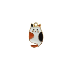 Schattige driekleurige kattenhanger van email en legering in wit, oranje en zwart
