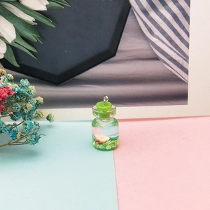 Mini bottiglia dei desideri in vetro con fiore rosa e tappo verde per gioielli DIY
