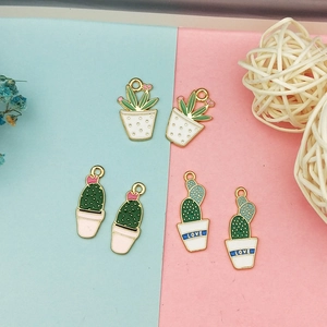 Cute cactus charms in enamel gold finish for DIY necklaces and earring accessories