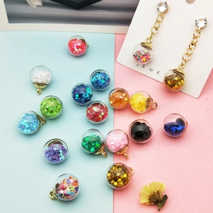 Glass Ball Star Sequin Pendant For DIY Jewelry Making Gold Plated Alloy Cap Starry Effect Beads For Earring Necklace Women Accessory