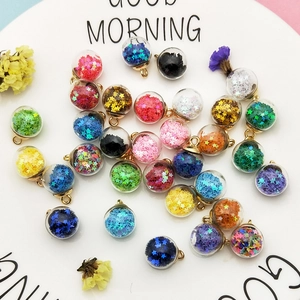Star-filled glass ball pendants with gold metal caps for DIY jewelry making