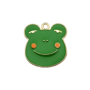 Cartoon green frog enamel charm with gold alloy base and loop for DIY jewelry making